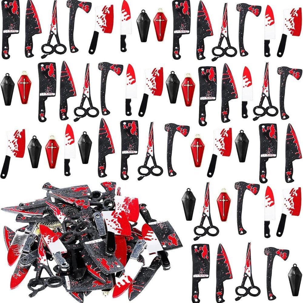48 Pcs Halloween Charms for Jewelry Making Fake Knife Scissors Axe Charms Mini A